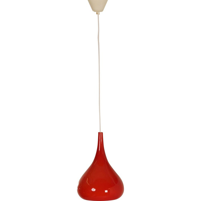 Vintage Danish pendant light in red glass,1960