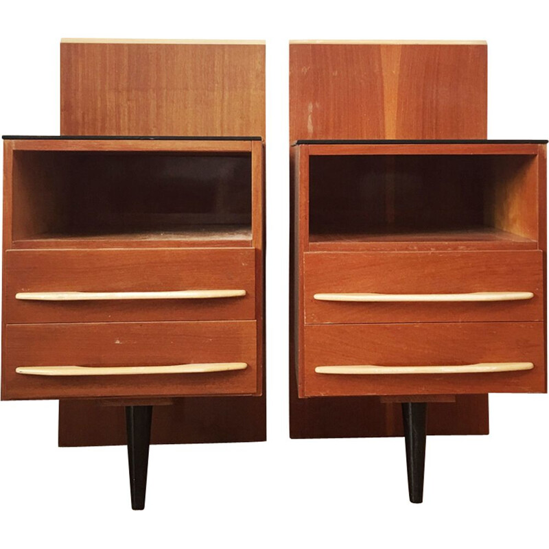 Pair of vintage wooden bedside tables by Mojmir Pozar for Up Zavody, Czechoslovakia 1960