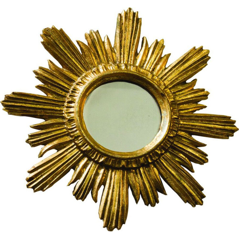 Miroir starbust en bois doré vintage 1960