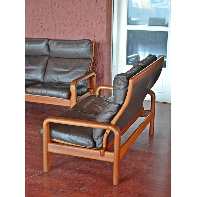 Danish teak and leather lounge set by L. Olsen & Son