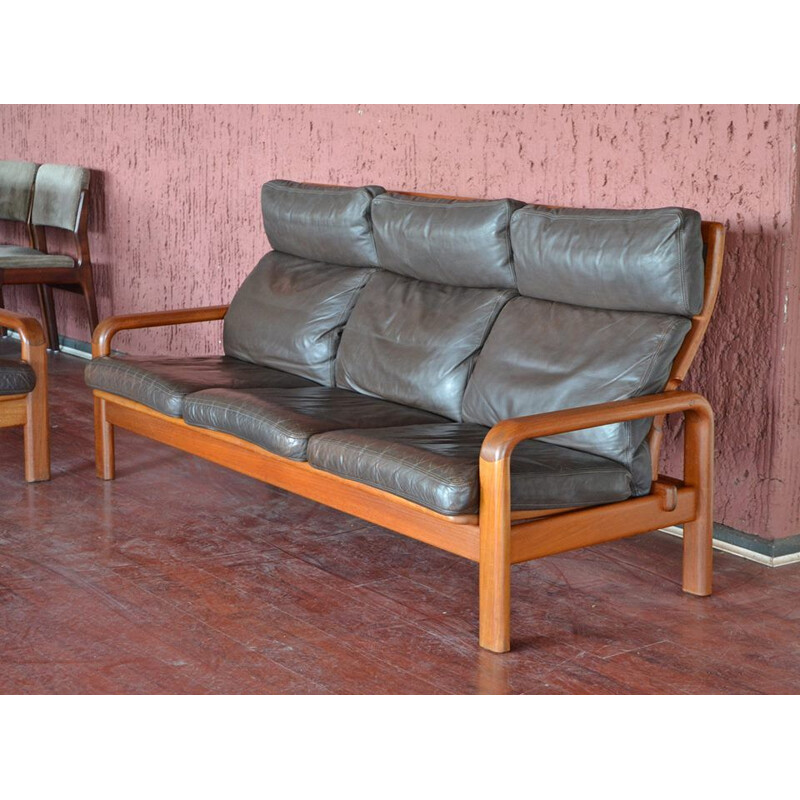 Danish teak and leather lounge set by L. Olsen & Son