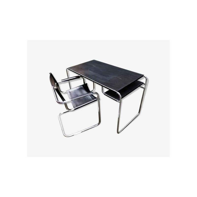 Armchair and desk in black metal bauhaus style