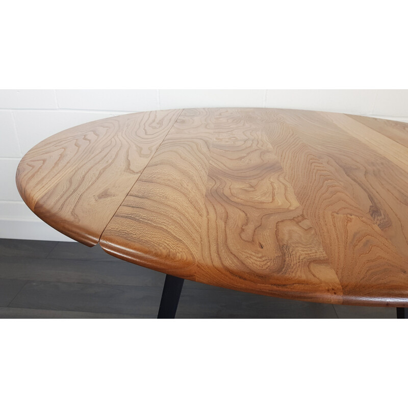 Vintage round drop leaf dining table by Lucian Ercolani for Ercol