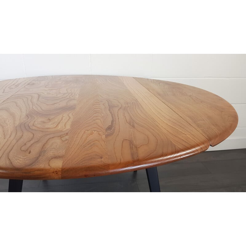 Vintage round drop leaf dining table by Lucian Ercolani for Ercol