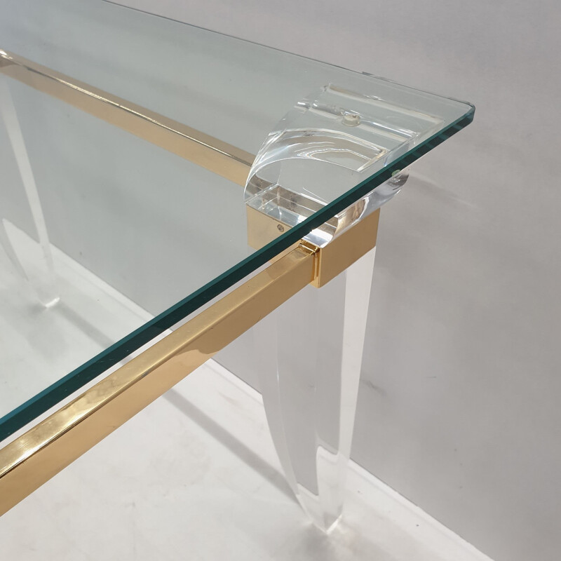 Table basse vintage Lucite placage or