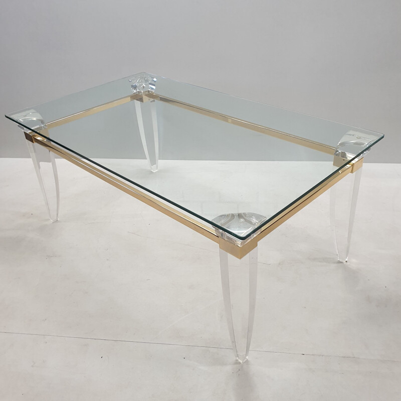 Table basse vintage Lucite placage or