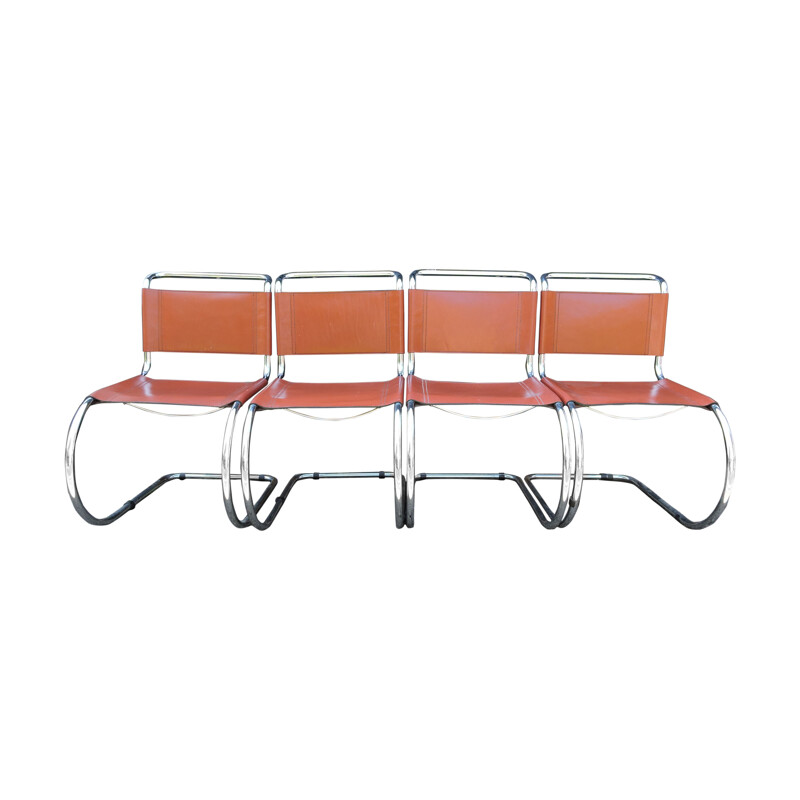 Set of 4 vintage orange Tan MR Cantilever chairs by Ludwig Mies van der Rohe