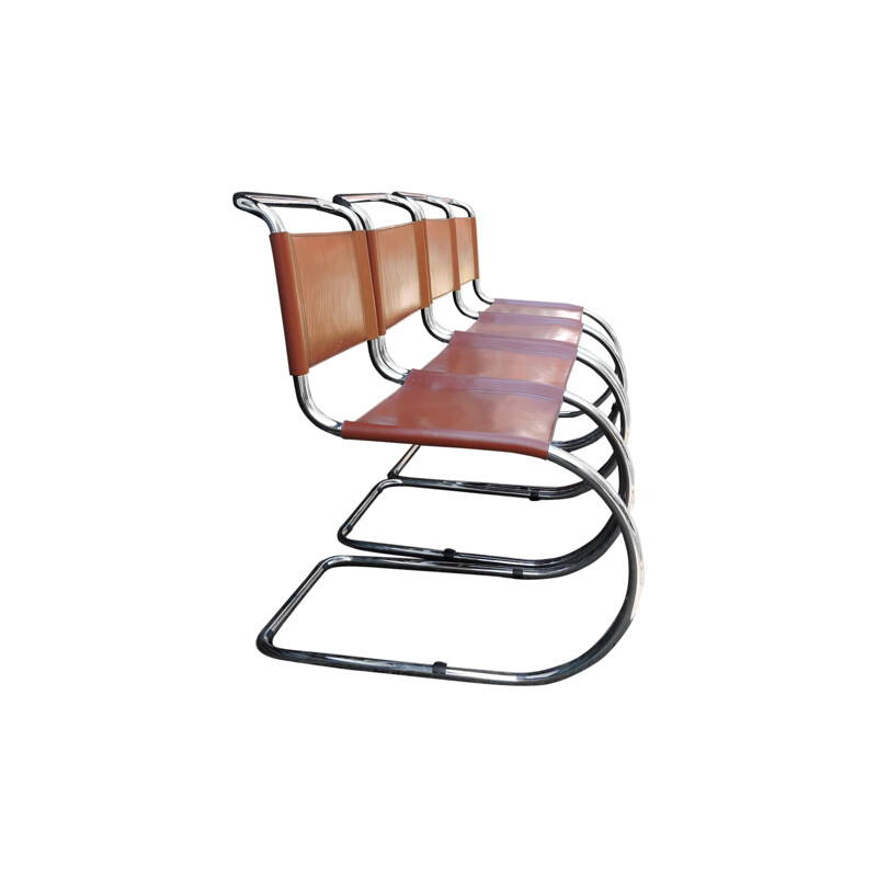 Set of 4 vintage orange Tan MR Cantilever chairs by Ludwig Mies van der Rohe