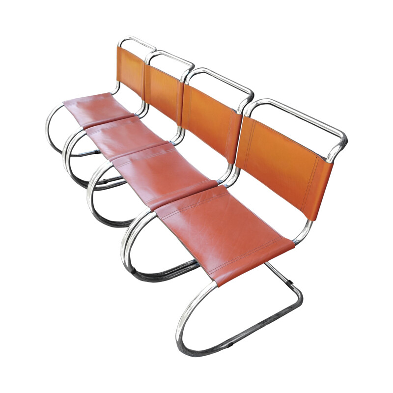 Set of 4 vintage orange Tan MR Cantilever chairs by Ludwig Mies van der Rohe