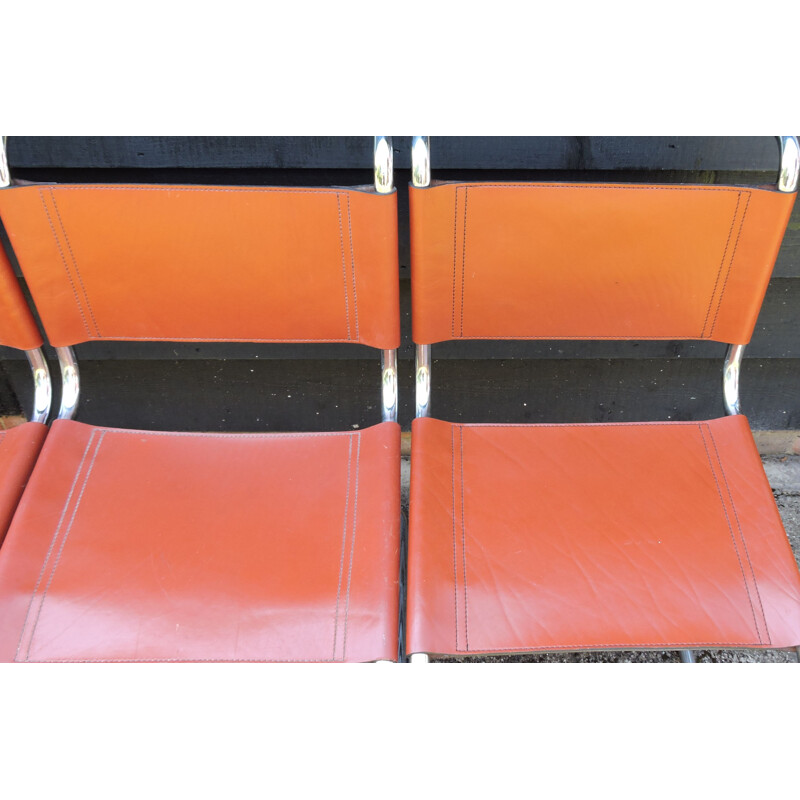 Set of 4 vintage orange Tan MR Cantilever chairs by Ludwig Mies van der Rohe