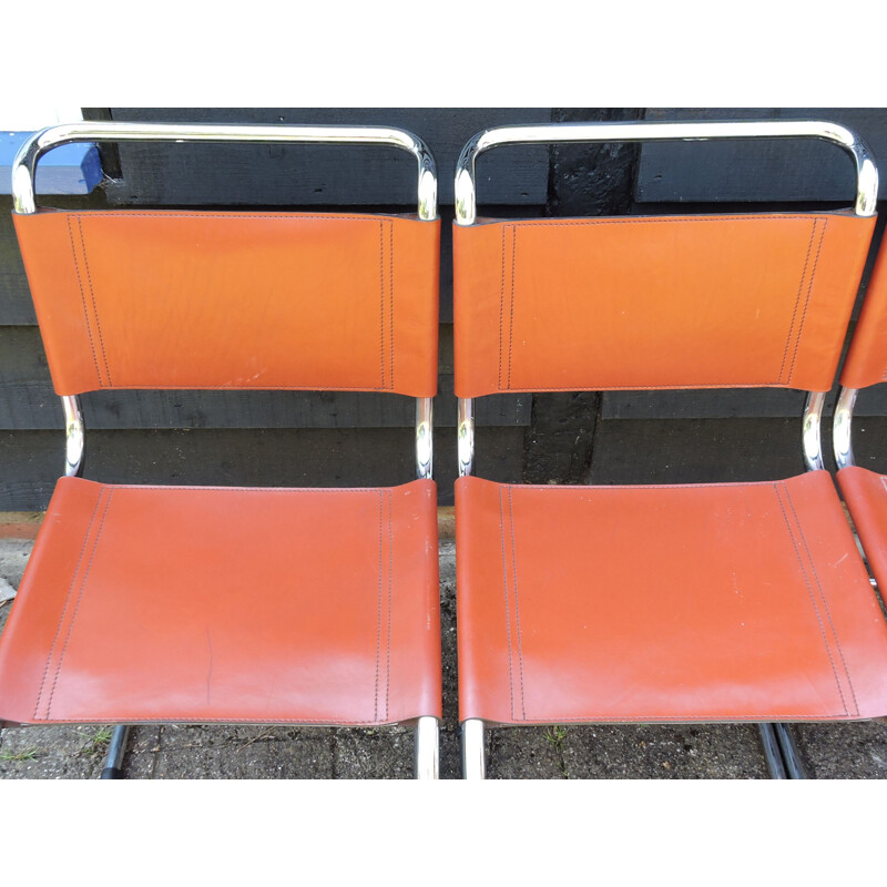 Set of 4 vintage orange Tan MR Cantilever chairs by Ludwig Mies van der Rohe