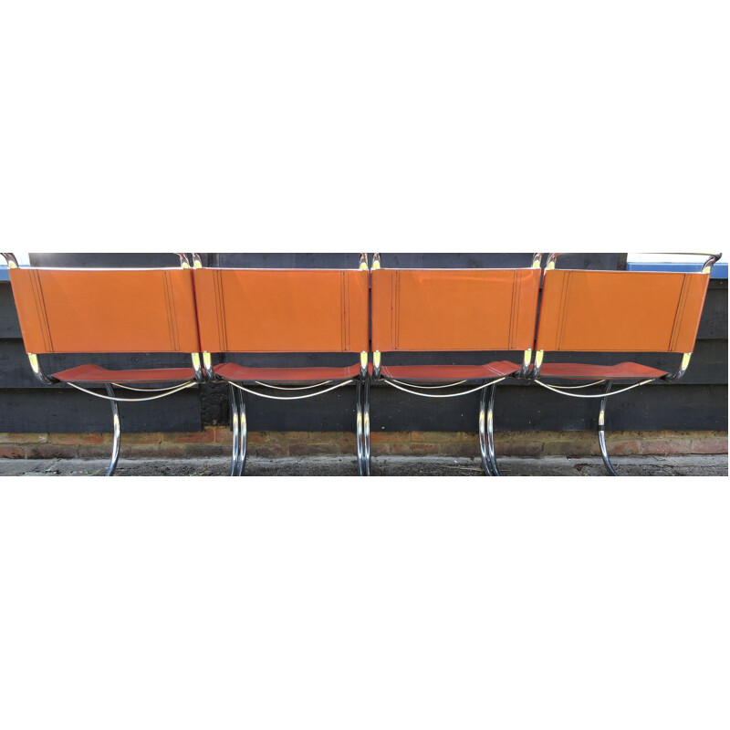 Set of 4 vintage orange Tan MR Cantilever chairs by Ludwig Mies van der Rohe