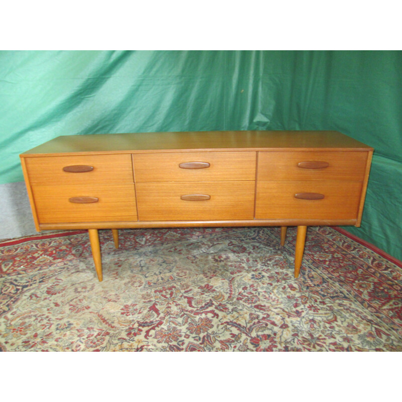 Vintage chest of 6 drawers in teak 1970