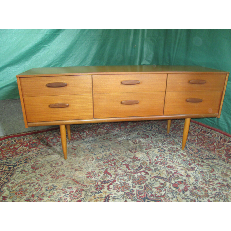 Commode vintage 6 tiroirs en teck 1970