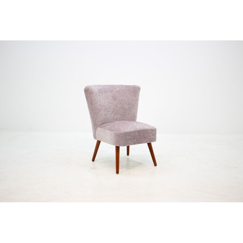 Vintage danish armchair in pink fabric and wood 1950