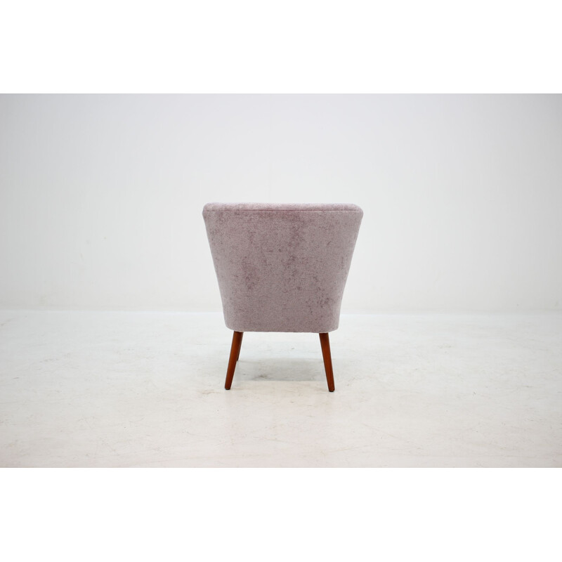 Vintage danish armchair in pink fabric and wood 1950
