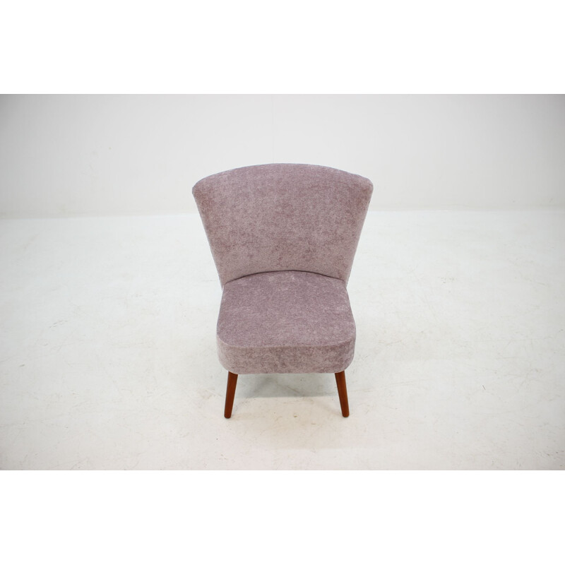 Vintage danish armchair in pink fabric and wood 1950