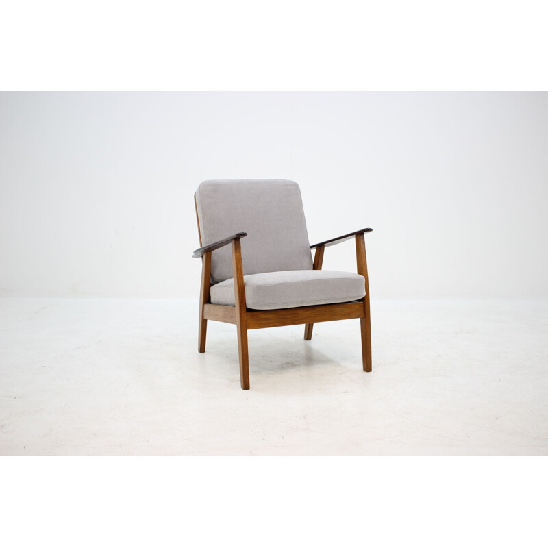 Vintage danish armchair in teak beech and grey fabric 1960