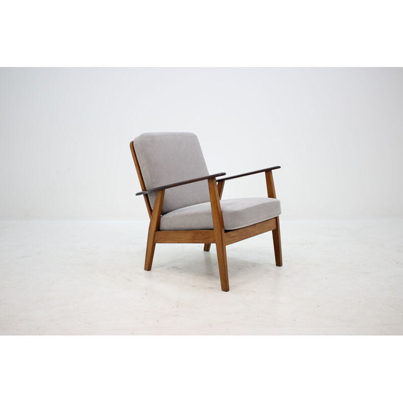 Vintage danish armchair in teak beech and grey fabric 1960