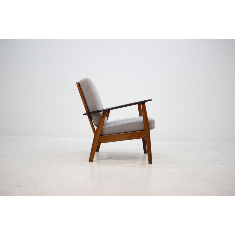 Vintage danish armchair in teak beech and grey fabric 1960