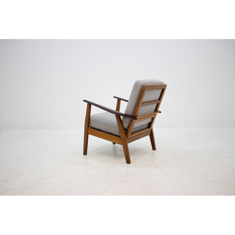 Vintage danish armchair in teak beech and grey fabric 1960