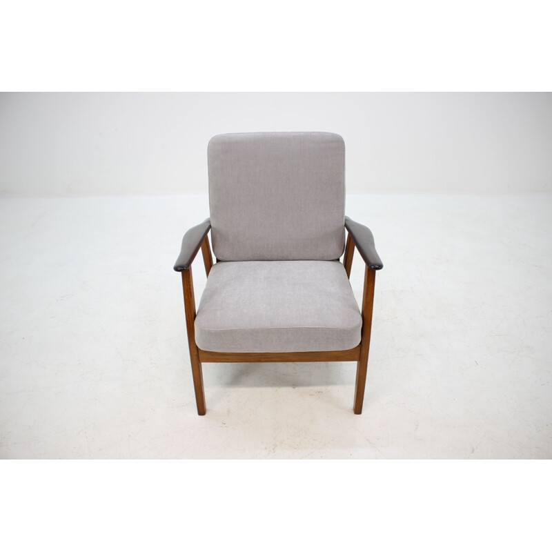 Vintage danish armchair in teak beech and grey fabric 1960