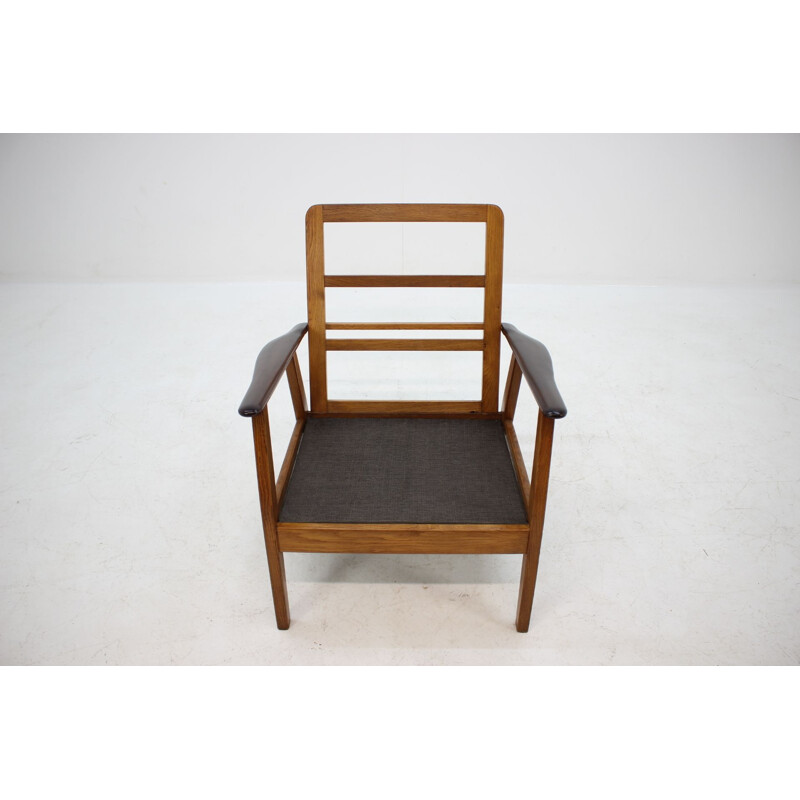 Vintage danish armchair in teak beech and grey fabric 1960