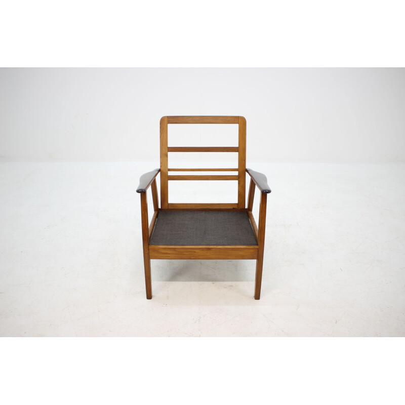 Vintage danish armchair in teak beech and grey fabric 1960