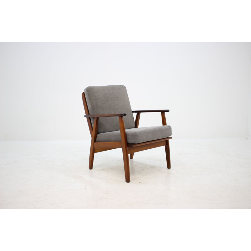 Vintage danish armchair in grey fabric teak and beech 1960