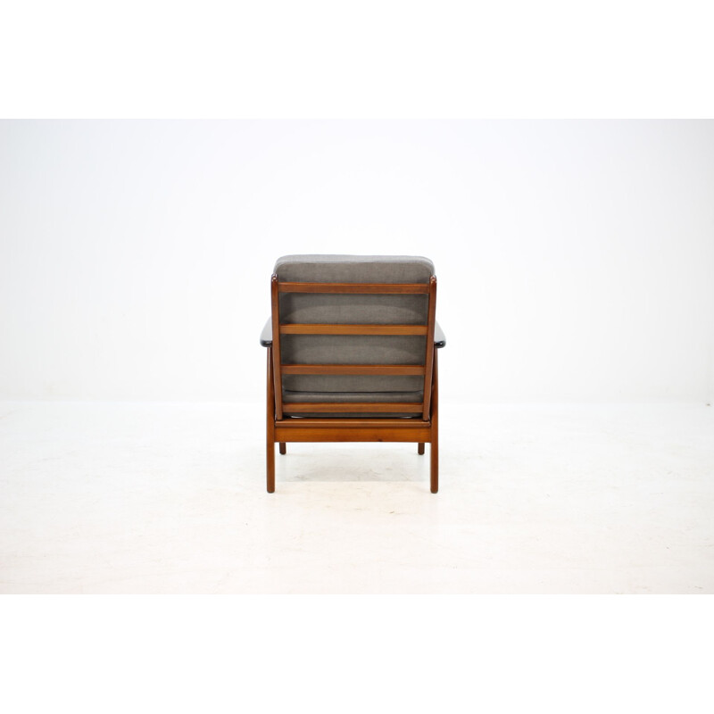 Vintage danish armchair in grey fabric teak and beech 1960