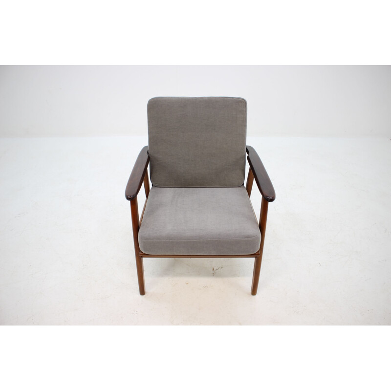 Vintage danish armchair in grey fabric teak and beech 1960