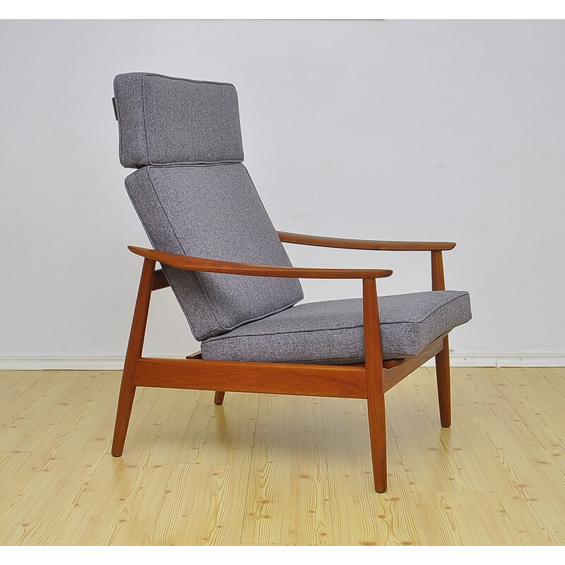 Vintage FD-164 armchair for Cado in grey wool and teakwood 1960