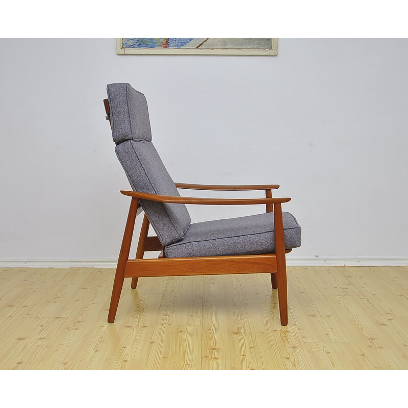 Vintage FD-164 armchair for Cado in grey wool and teakwood 1960