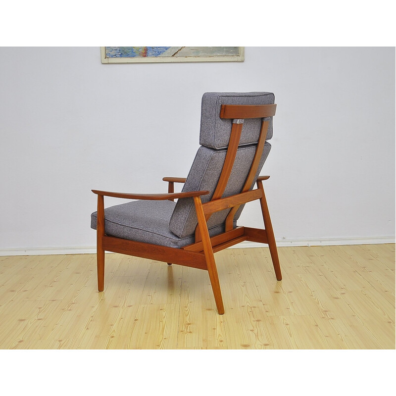 Vintage FD-164 armchair for Cado in grey wool and teakwood 1960