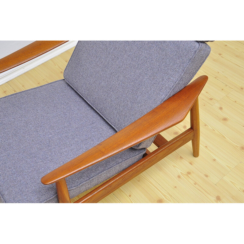 Vintage FD-164 armchair for Cado in grey wool and teakwood 1960