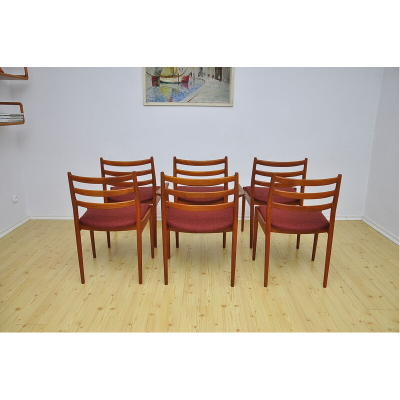Set of 6 vintage model 191 chairs for France & Søn in red wool and teakwood 1960