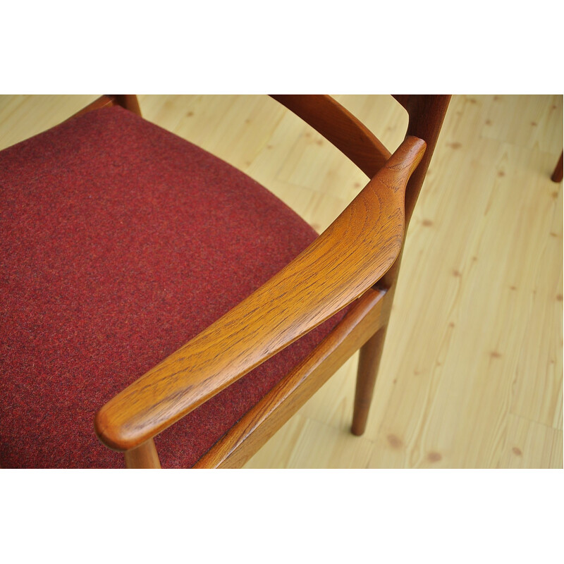 Set of 6 vintage model 191 chairs for France & Søn in red wool and teakwood 1960