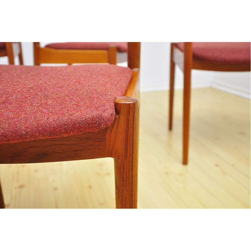 Set of 6 vintage model 191 chairs for France & Søn in red wool and teakwood 1960