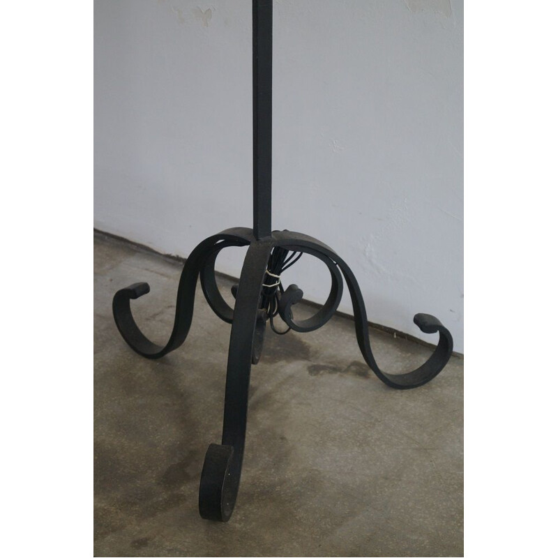 French vintage floor lamp in black wrought iron 1930