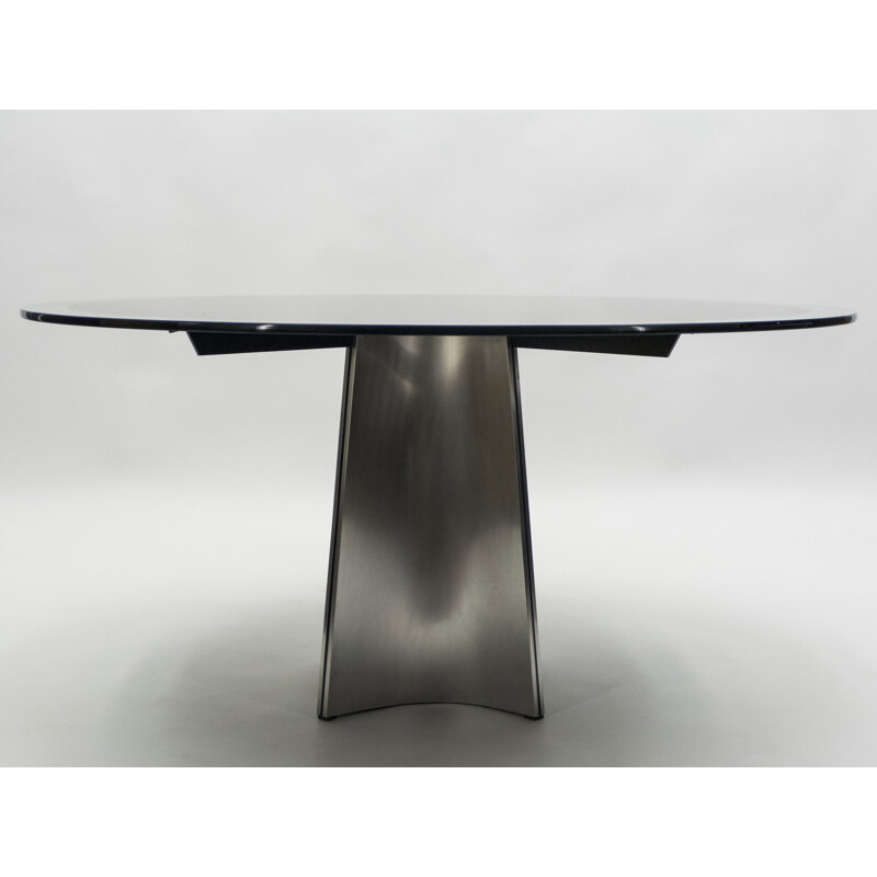 Vintage table for Maison Jansen in brushed steel and glass 1970