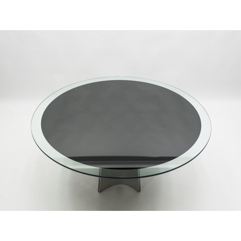 Vintage table for Maison Jansen in brushed steel and glass 1970