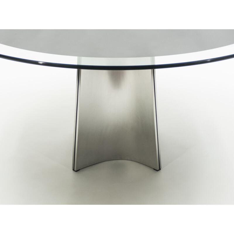 Vintage table for Maison Jansen in brushed steel and glass 1970