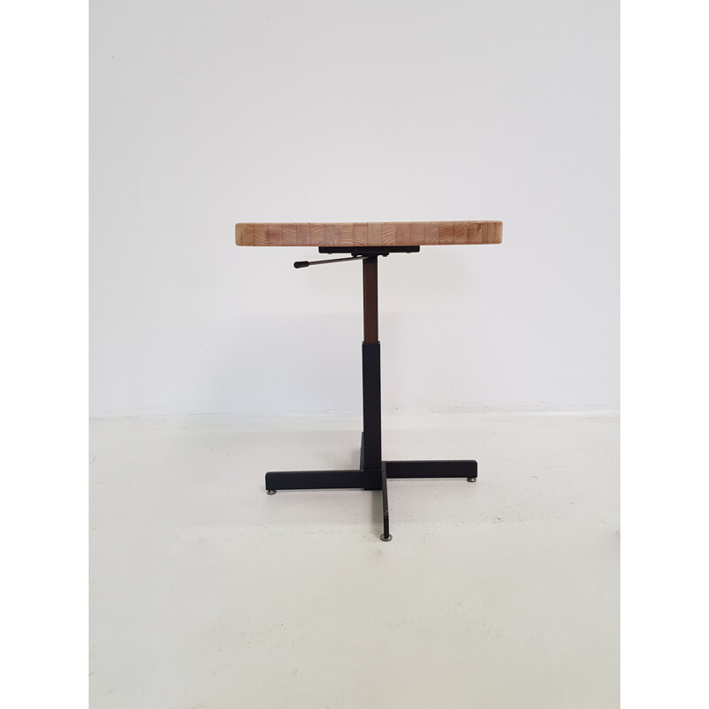Vintage table Les Arcs by Perriand in pine and metal 1960