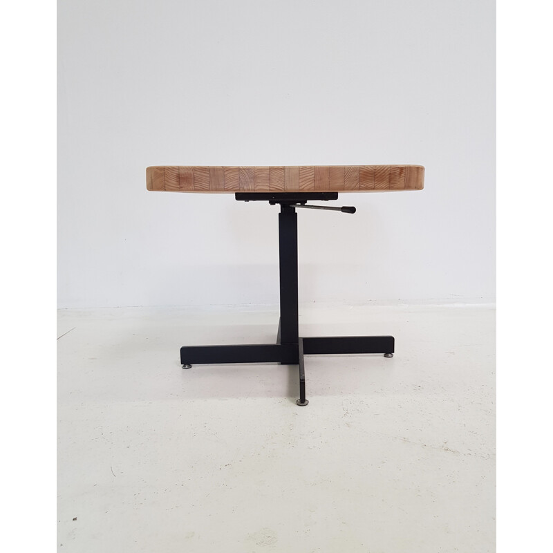 Vintage table Les Arcs by Perriand in pine and metal 1960