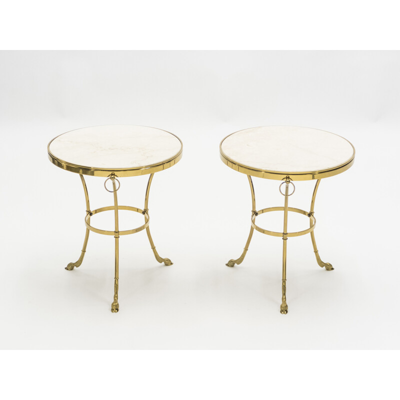 Pair of vintage side tables for Maison Charles in marble and brass 1970