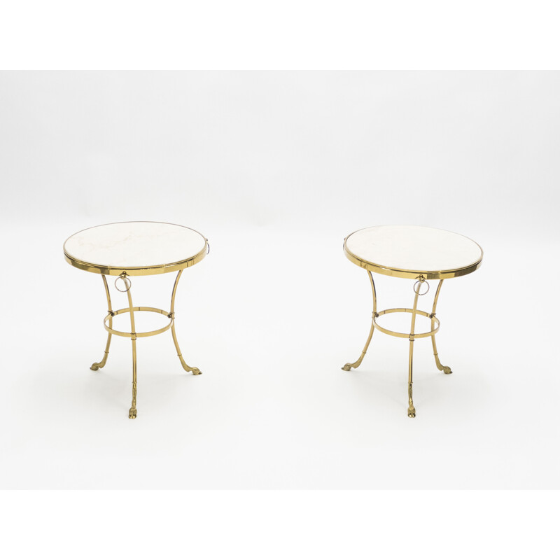 Pair of vintage side tables for Maison Charles in marble and brass 1970