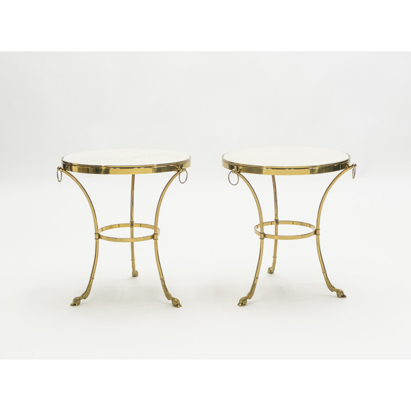 Pair of vintage side tables for Maison Charles in marble and brass 1970