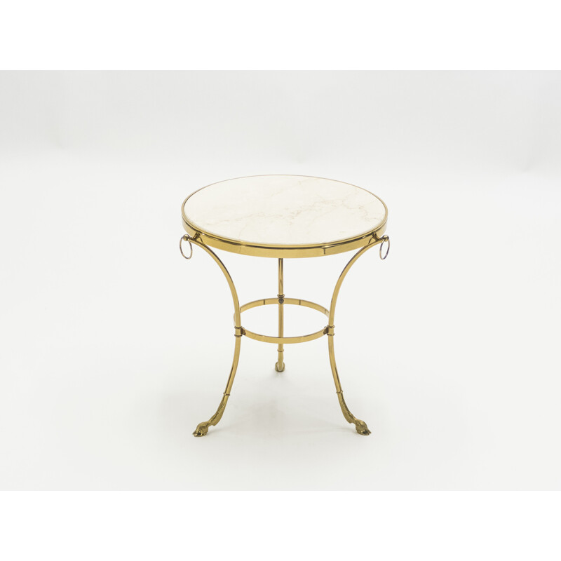 Pair of vintage side tables for Maison Charles in marble and brass 1970
