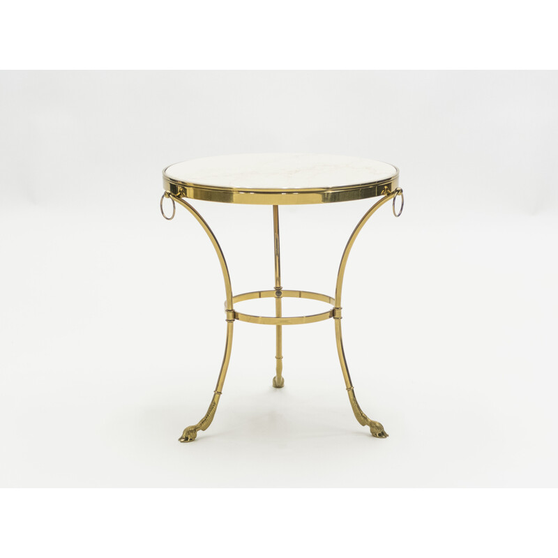 Pair of vintage side tables for Maison Charles in marble and brass 1970