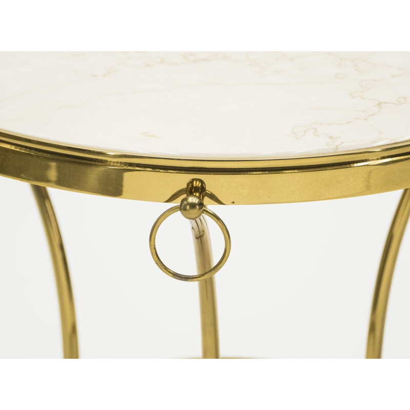 Pair of vintage side tables for Maison Charles in marble and brass 1970